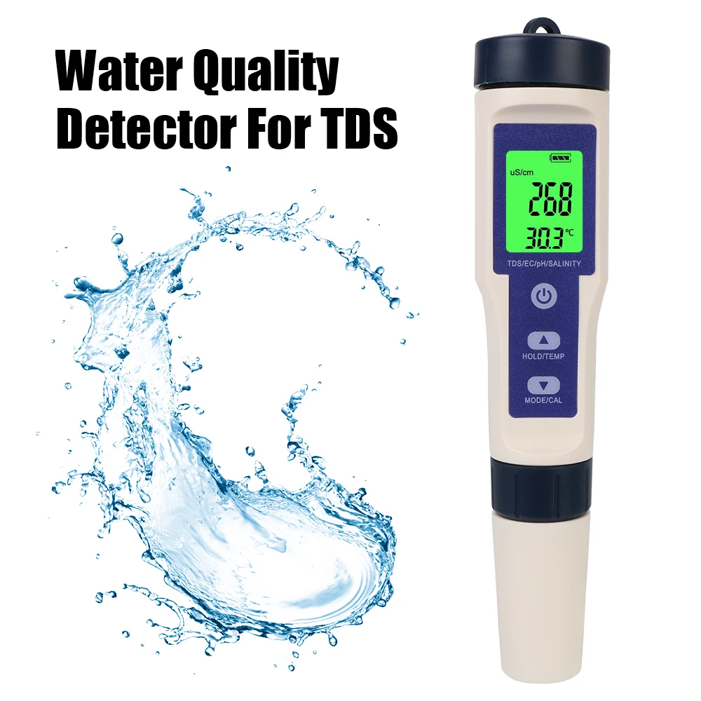 Detektor jakości wody narzędzie do pomiaru 5 w 1 PH/TDS/EC/sól/temperatura TEMP. Bogaty w wodór miernik