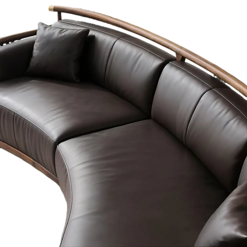 New Chinese style, North American black walnut sofa, design sense, simple arc, household living room, reception sofa