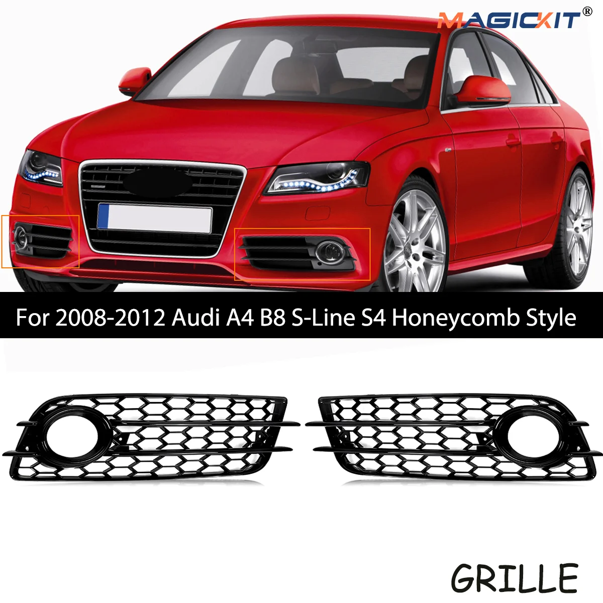 MAGICKIT ل 2008-2012 أودي A4 B8 S-Line S4 العسل الضباب ضوء مصباح يغطي مصبغة شبكة لمعان الأسود اكسسوارات السيارات #1