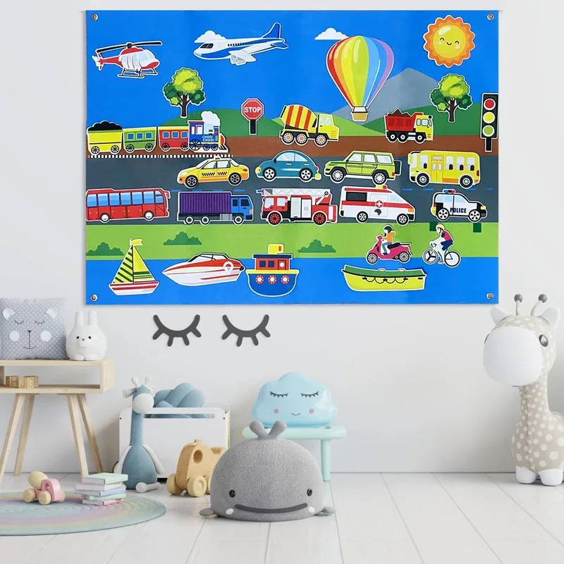 Ensemble de planche d'histoire en feutre pour Train urbain et trafic, Kit de jeu interactif d'apprentissage précoce, jouet éducatif Montessori pour enfants