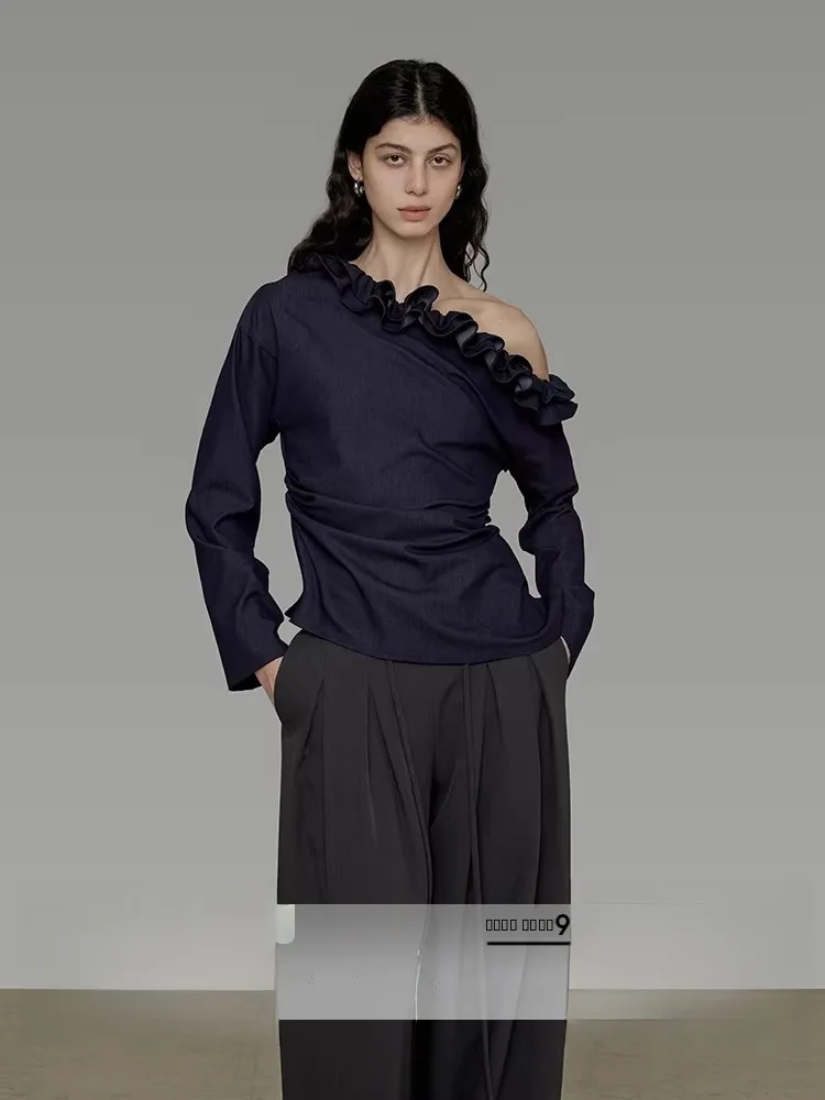 

Женское облегающее женское платье Lazy Sle с воротником с рюшами и боковыми плечами, весна 2026, Новое поступление, удобная мода для поездок на работу