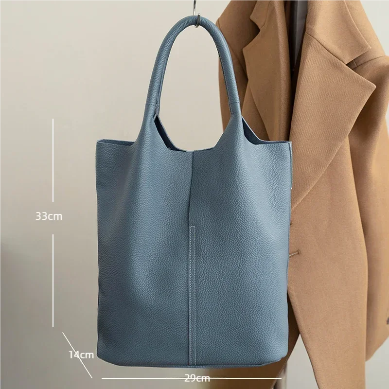 Women Bucket Luxury Tote Bag Female Genuine Cow Leather Shoulder Bags ladies Tote Handbags Cowhide Large Capactiy Shoulder Bag