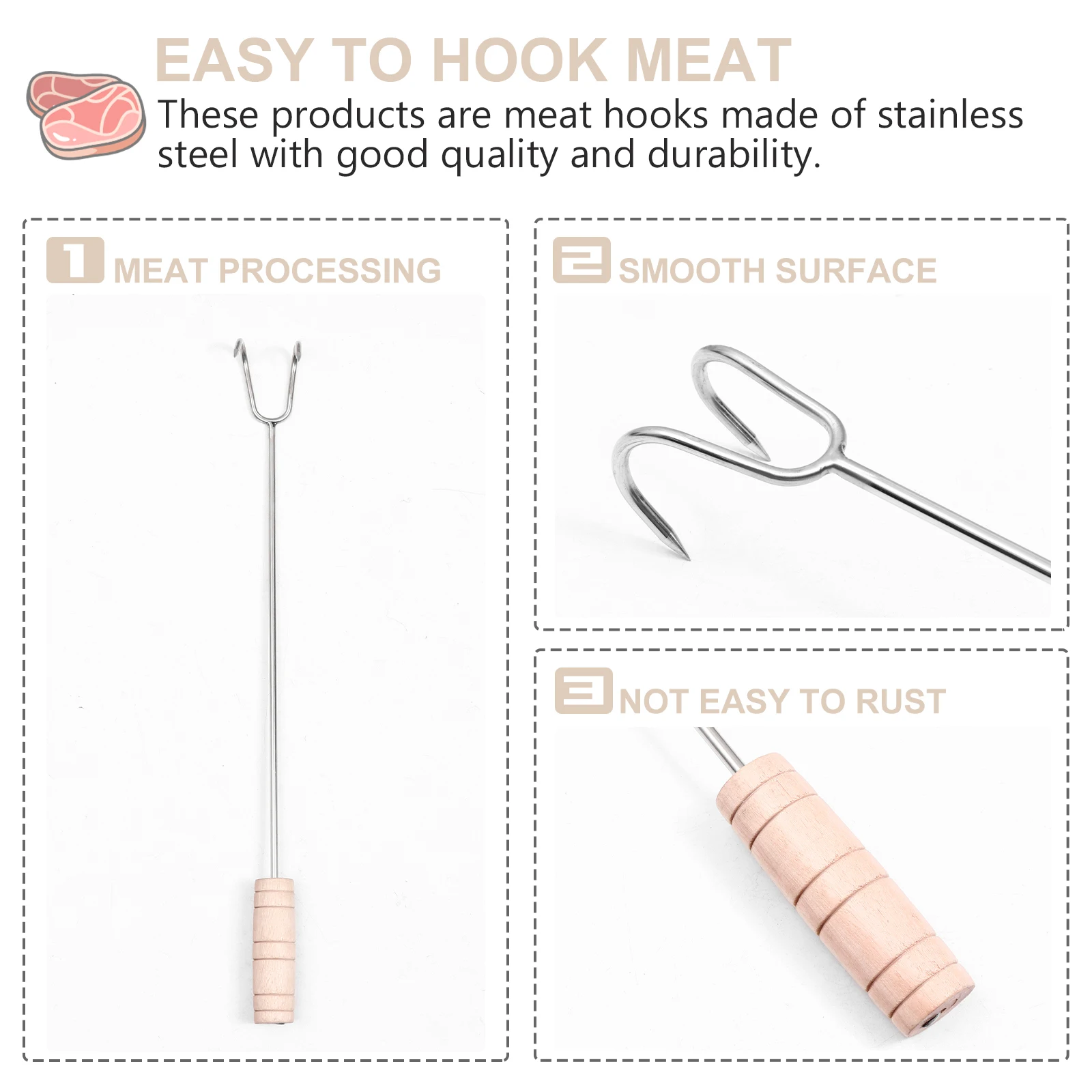 

2 Pcs Hooks Meat Roasted Wax for Hanging Bbq Long Handle Stainless Barbecue Rack