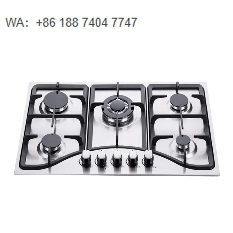 Premium 5 Burner Gas Cooktop, Stainless Steel Body, High Thermal Efficiency Burners, Long-Lasting Durability for Kitchens