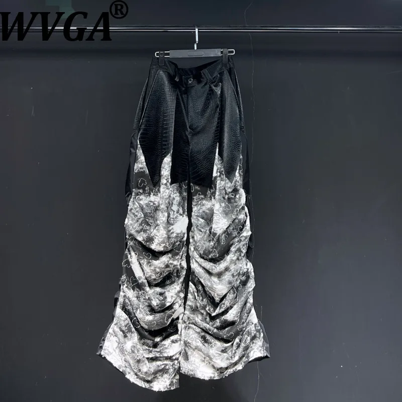 

WVGA Spring Autumn New Man Tide High Street Printed Wrinkled Trendy Design Niche Chic Casual Straight Flare Pants Ins Y2K W12510