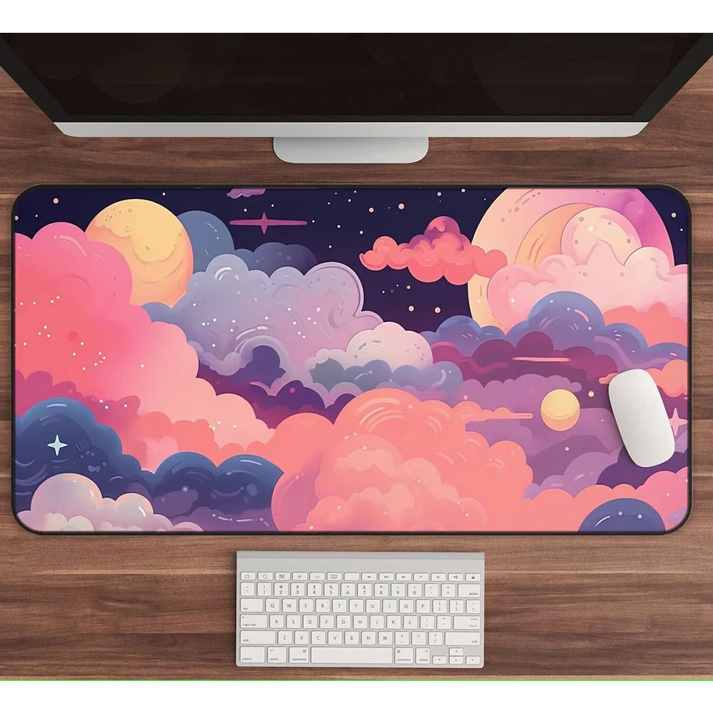 Kawaii Anime Mousepad Gamer Keyboard Desk Mat Pastel Pink Clouds Computer Carpet Extra Large Mousepad Gaming Setup Accessories