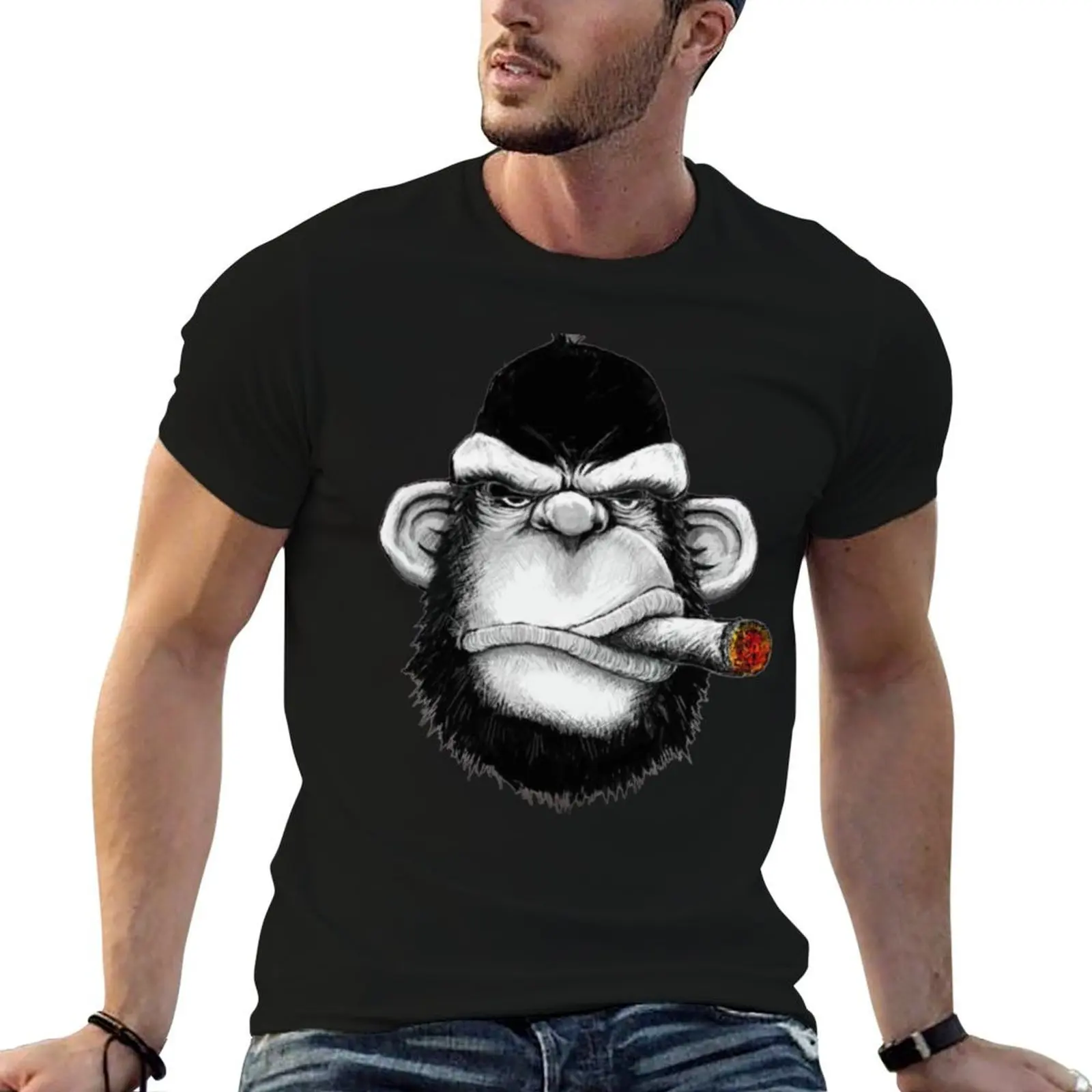 Gorilla Smoking Cigar T-Shirt Large Size Loose Casual Tee