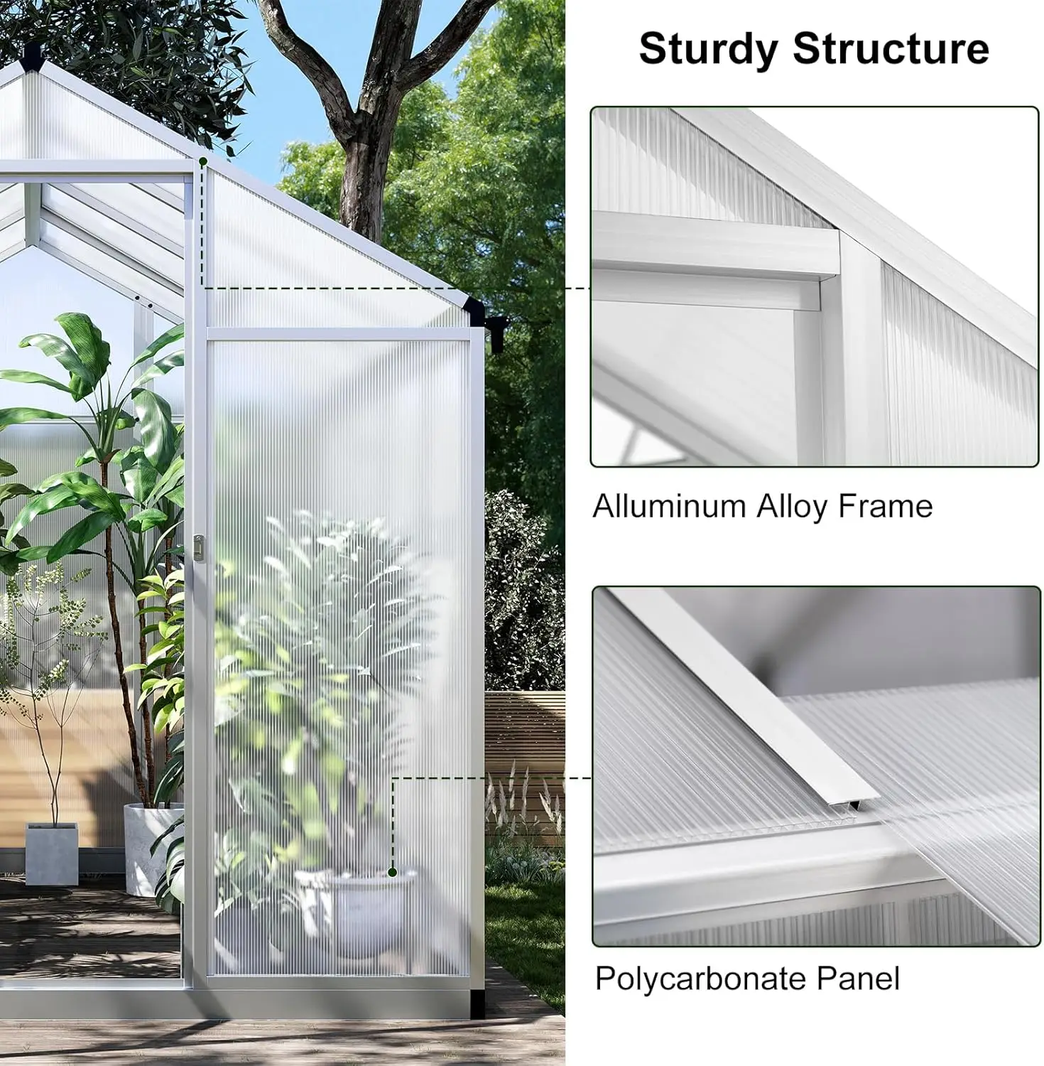 Garvee 6X8 Ft Greenhouse For Outdoors, Polycarbonate Greenhouse With Quick Setup Structure And Roof Vent, Aluminum Large