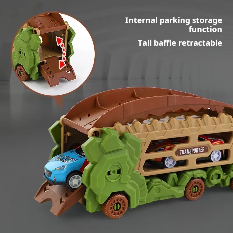 折りたたんで立つことができるトランスフォームする恐竜トラック、スライドレーストラック付きティラノサウルス、最高の誕生日プレゼント、男の子と女の子のためのおもちゃ