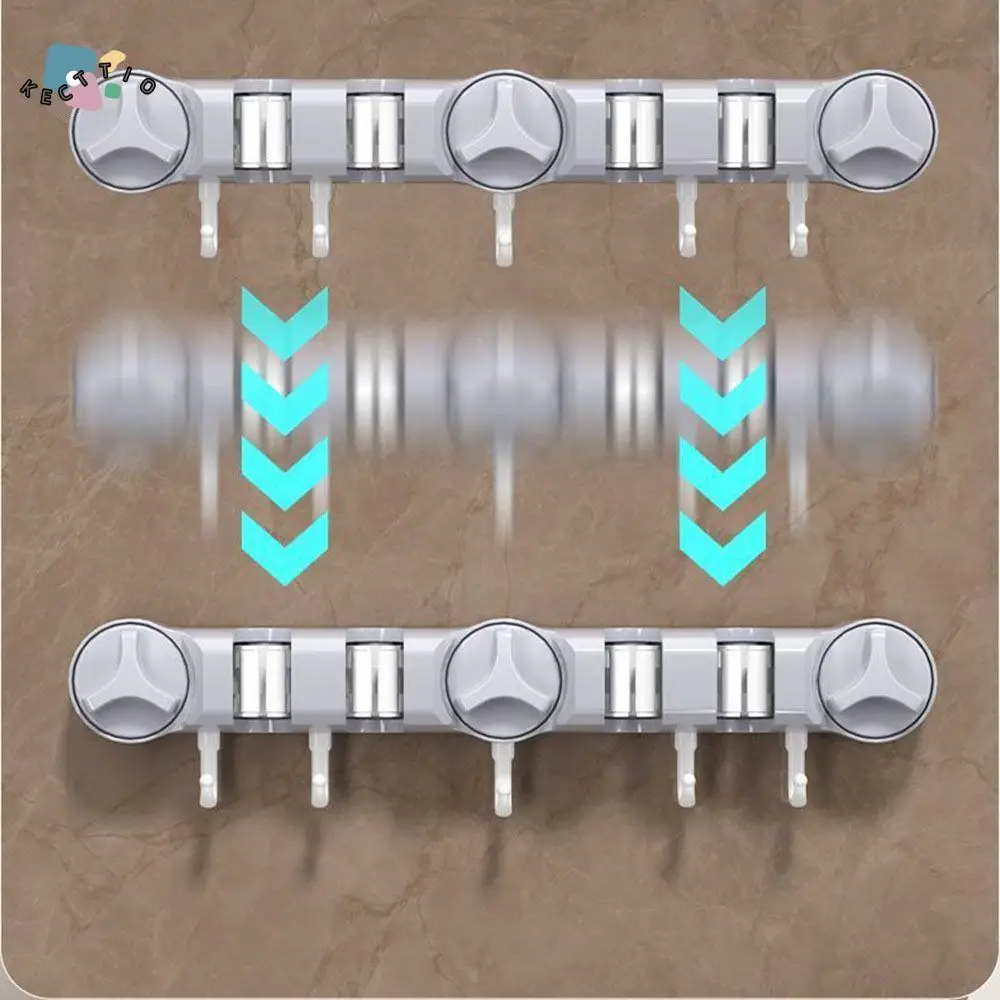 

4 Position Suction Cup Mop Holder Strong Fixed 5 Hooks Wall-Mounted Mop Clip Reusable Waterproof Bathroom Broom Hanger
