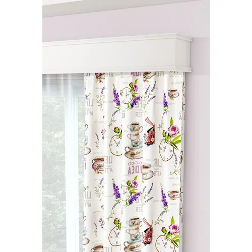 Perdante Tea Time Lavender Floral Kitchen Backdrop Curtain Single Wing 140x265 cm