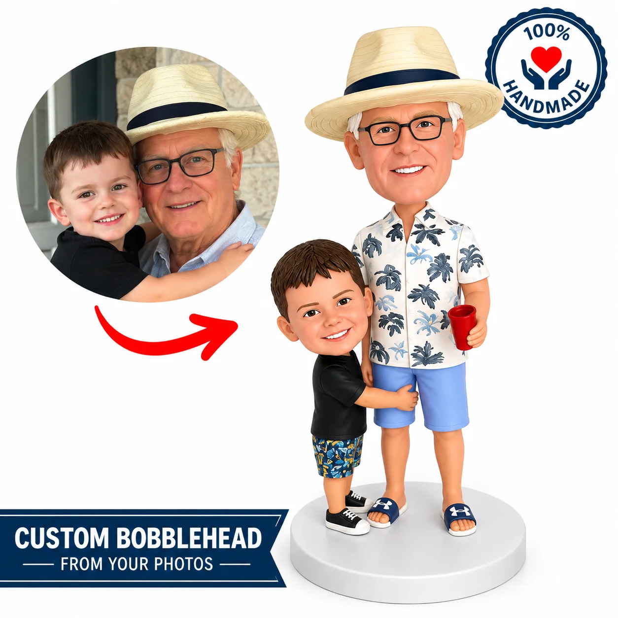 Custom Grandpa and Grandson Bobbleheads from Photo Personalized Family Figurines Handmade Father's Day Birthday Christmas Gift