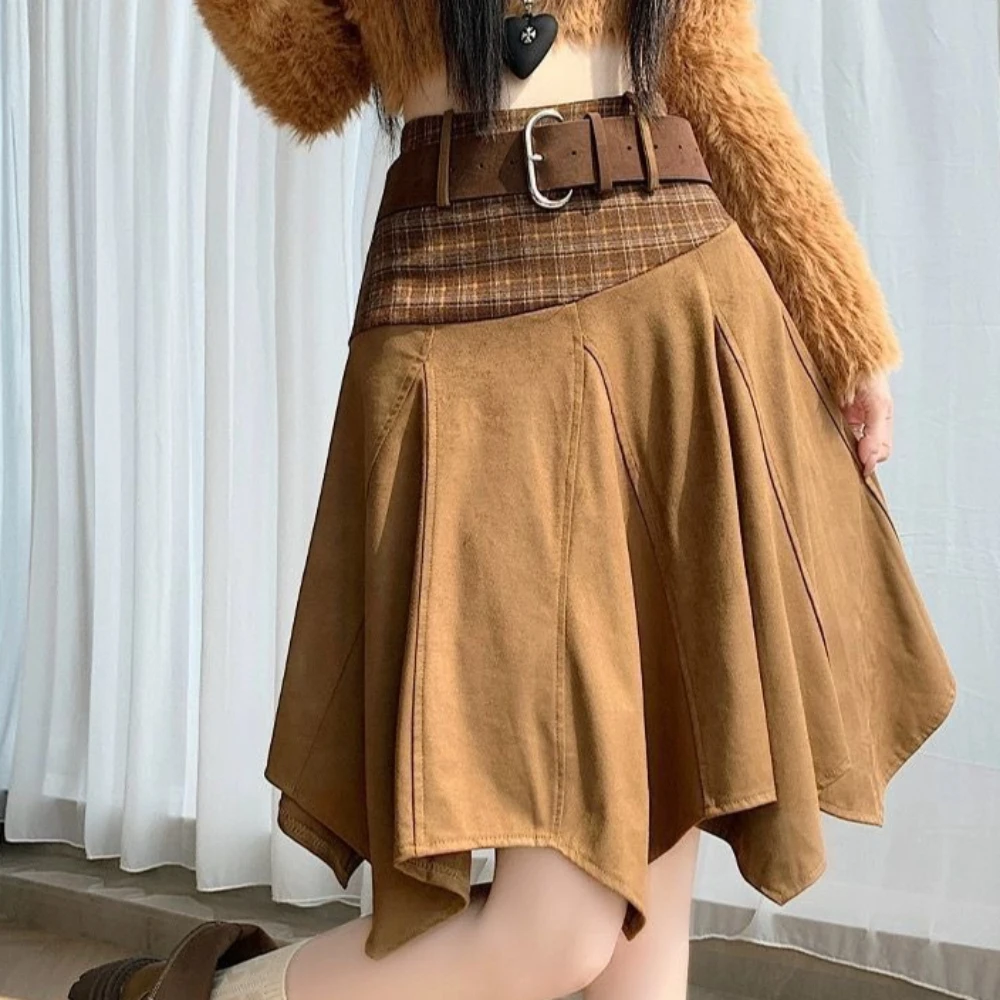 TWOTWINSTYLE Solid Spliced Folds Irregular Skirt Female High Waist Loose Streetwear Vintage Women's Short Skirts Autumn Fashion