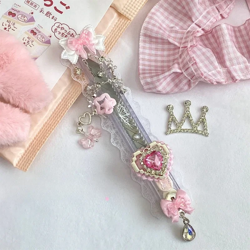 น่ารักที่เปิดจดหมายดาบ Retro ญี่ปุ่นสีชมพูหัวใจสไตล์ Bow Stat เครื่องตัดกล่องหวานเครื่องเขียนสมุดภาพมีดยูทิลิตี้