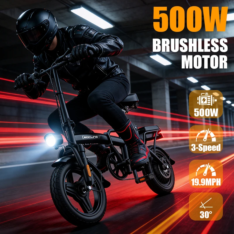 Lightweight And Foldable E-Bike, 500W Motor, Detachable Battery, 19.9MPH, 2×Spring Damping, 6-Hour Charging Time, Dual Disc Brakes, MAX Load 330 Lbs, The Best Choice For Giving Gifts To Friends