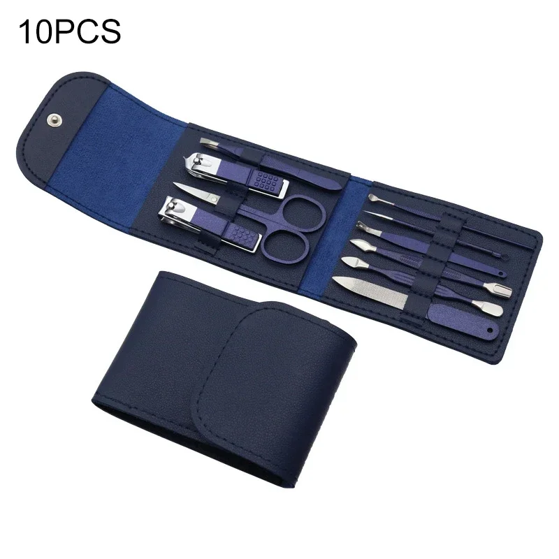 Blue Manicure Tools Set Stainless Steel Nail Cutter Scissor Cuticle Nipper Pedicure Travel Case Manicure Nails Accessories Set