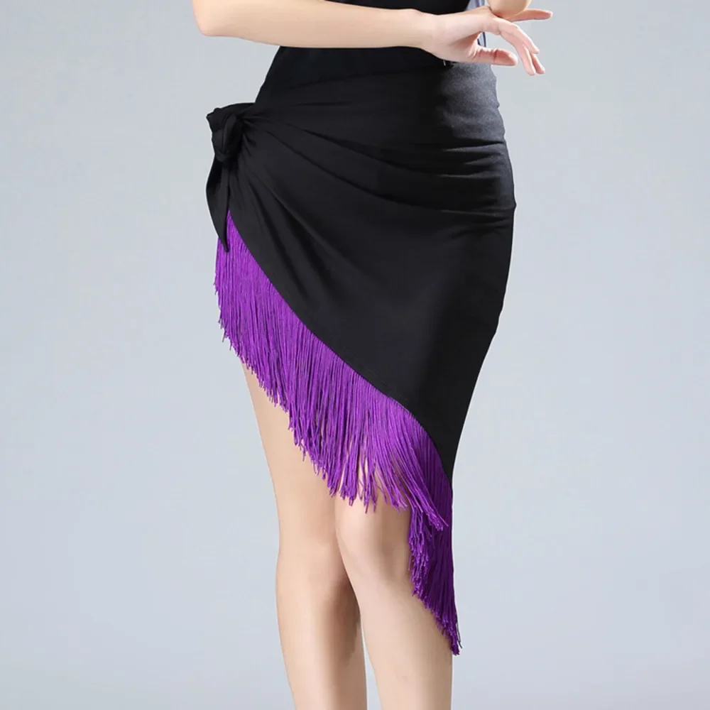 Tassel Wrapped Skirt Leopard Fringe Latin Dance Skirt Women Girls Salsa Rumba Ballroom Practice Triangle Hip Scarf Performance