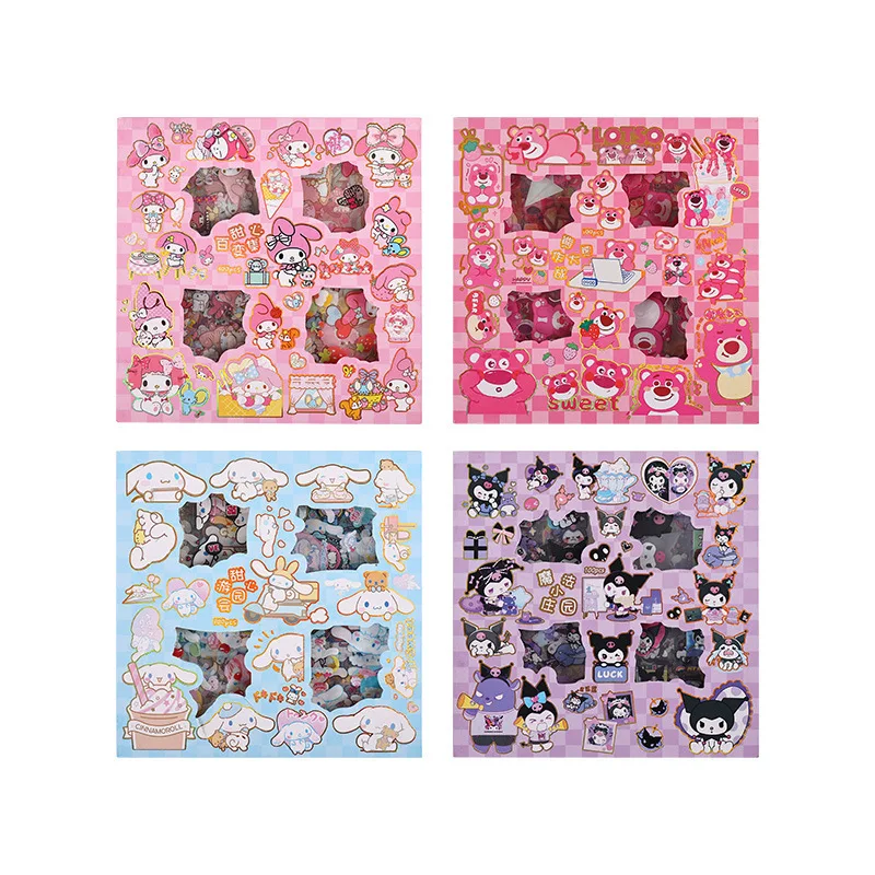 100Pcs Sanrio Box Stickers Cute Cartoon Kuromi Handbook Waterproof PVC Transparent Creative Stationery Deco Material Stickers