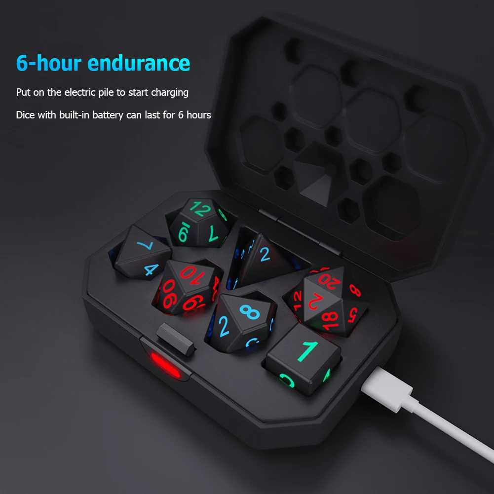 7Pcs/Set Electronic Dice USB Rechargeable Luminous Dice Glow In The Dark DND Dices RPG Polyhedral Dice Board Game Party Toys