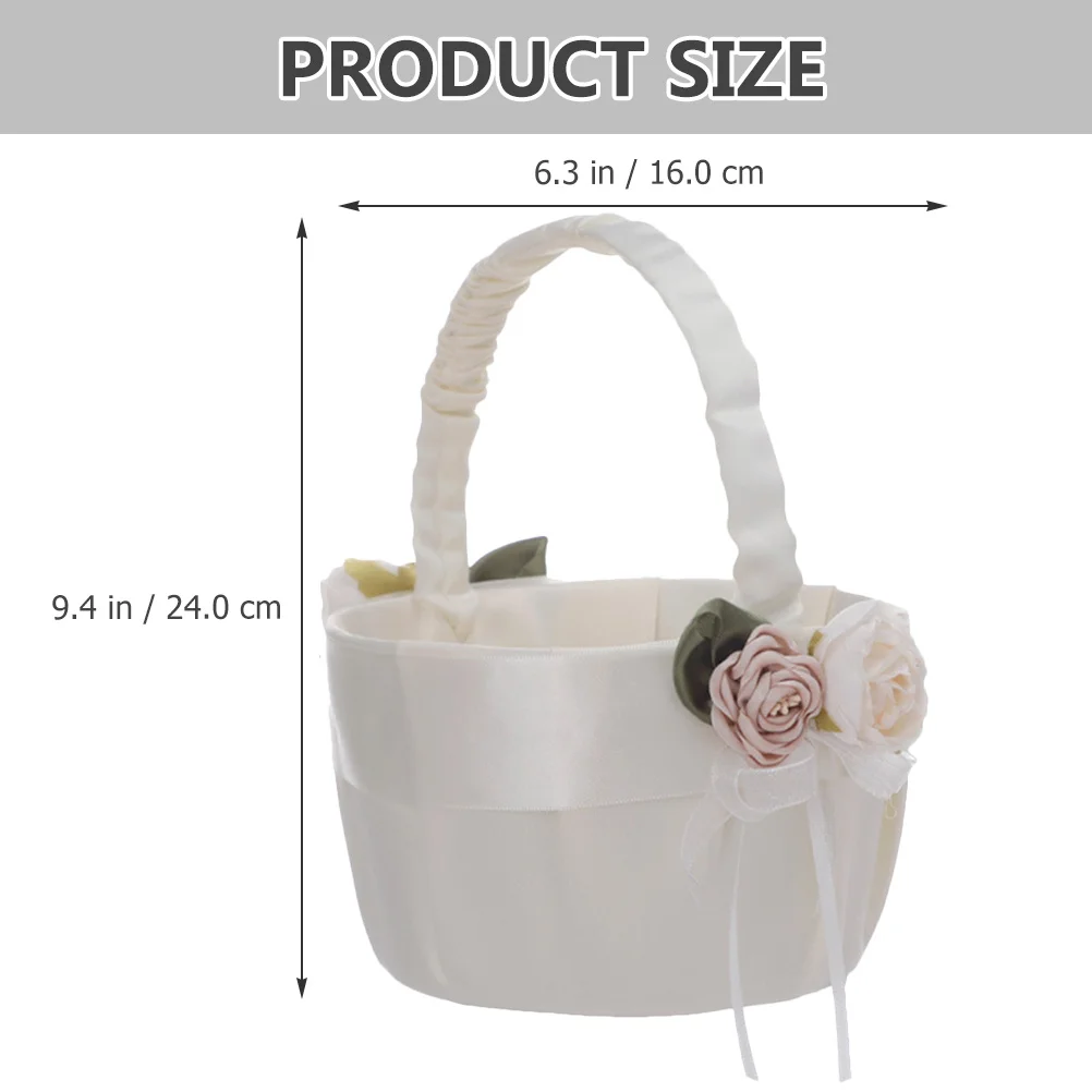 

1pcs Ivory White Flower Basket Cloth Handheld Petal Storage For Wedding Bride Flower Party Decor Bridal Gift Container