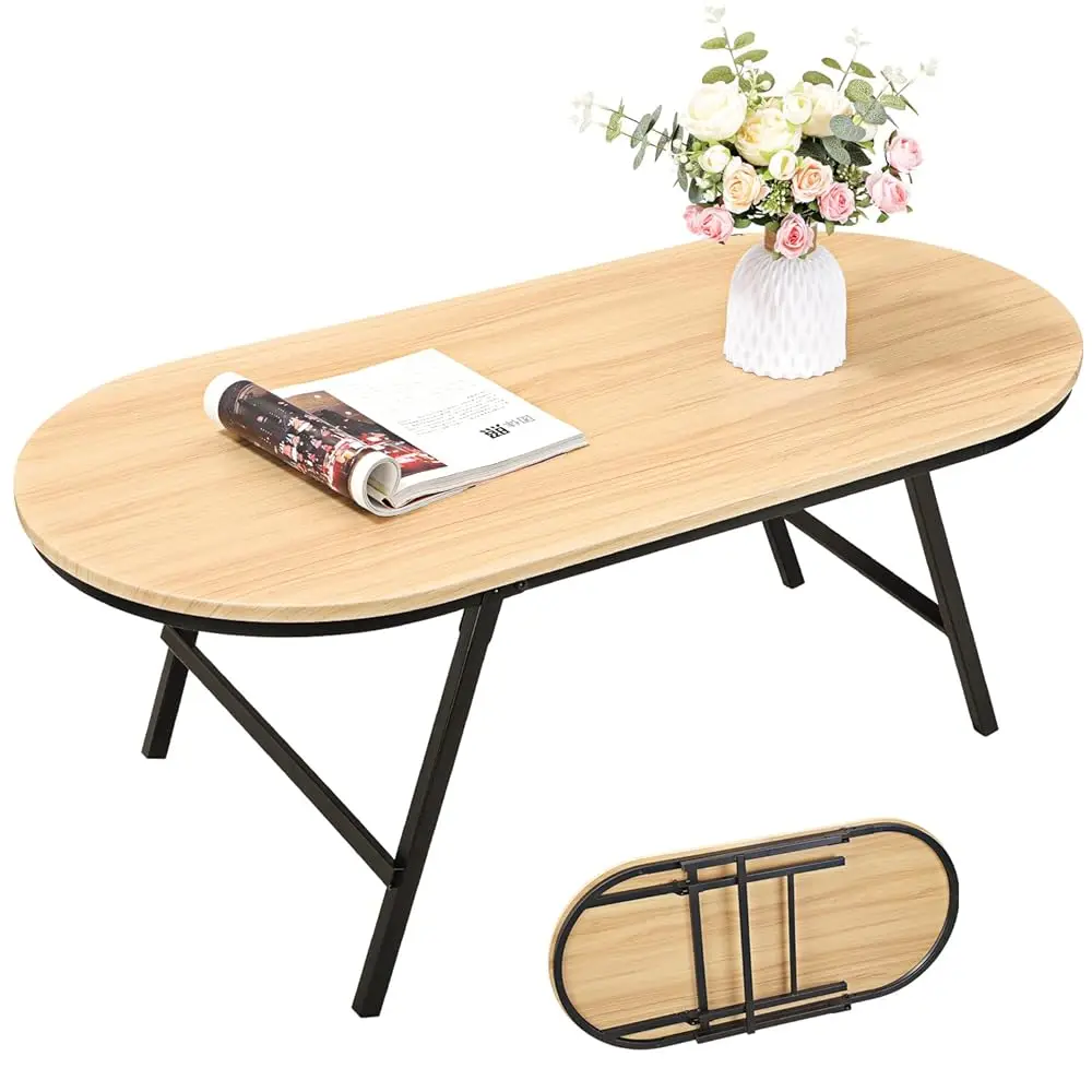 

Foldable Coffee Table Natural Wood Oval Coffee Tables No Assembly Portable Floor Table Desk for Sitting on The Floor Low Coff