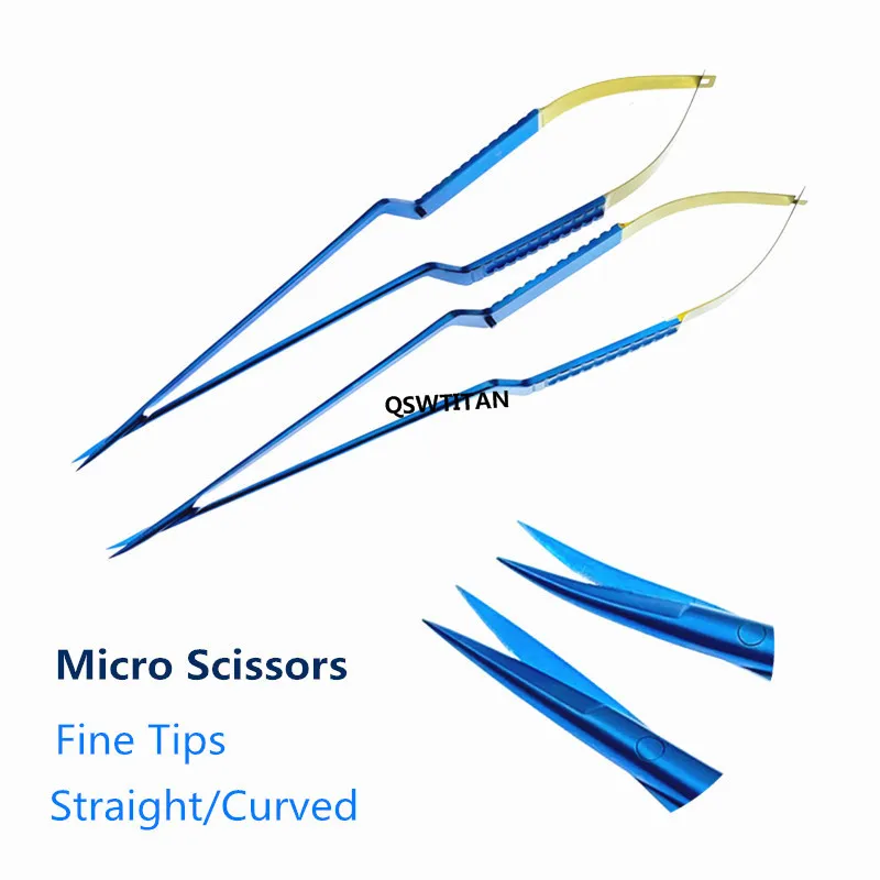 Micro Scissors Neurosurgery Instruments Titanium Flat Handle 11mm Blades Straight/Curved