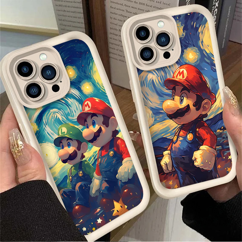 Starry M-Marios Bros Silicone Phone Case For iPhone 15 14 13 12 11 Pro Max X XS XR 7 8 Plus SE 2020 Shockproof Soft Bumper Cover