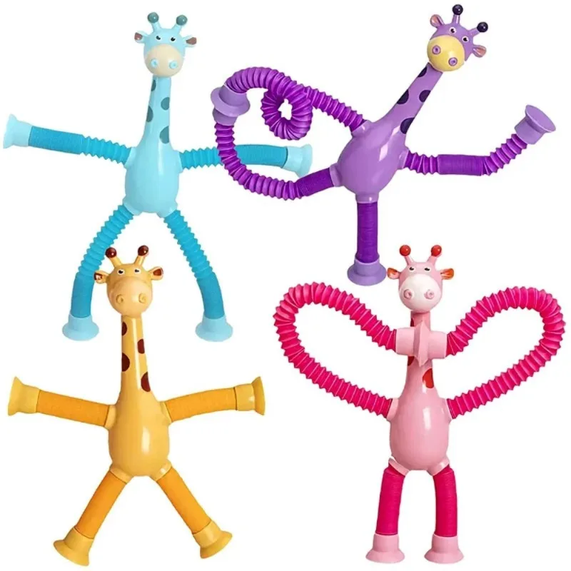 

Telescopic Tube Flash Decompression Cartoon Toy Telescopic Suction Cup Giraffe Luminous Kidsren's Creative Toys