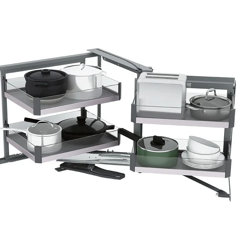 Cabinet corner pull basket multi-layer little monster kitchen seasoning basket aluminum alloy drawer damping rack