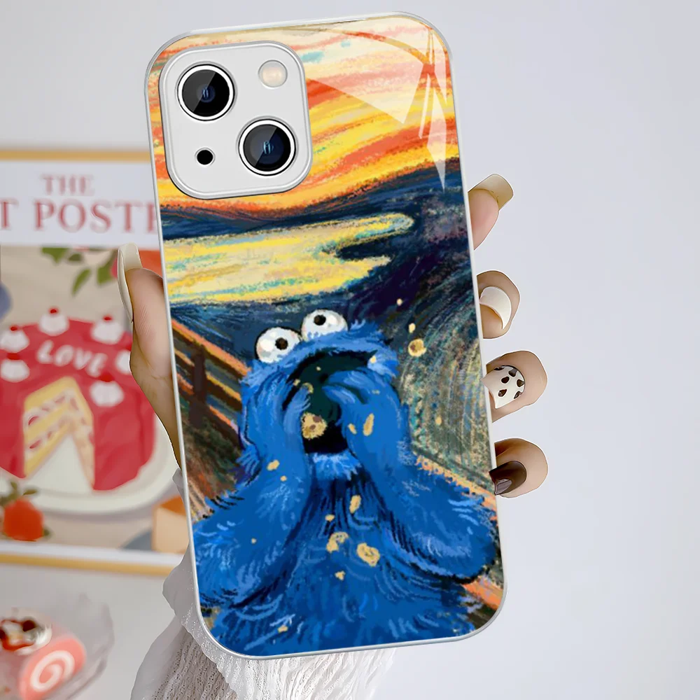 Cute Cookies ELMO Sesame Street Phone Case For iPhone 15 13 12 Mini 11 Pro XS Max X XR 14 Plus Tempered Glass Cover