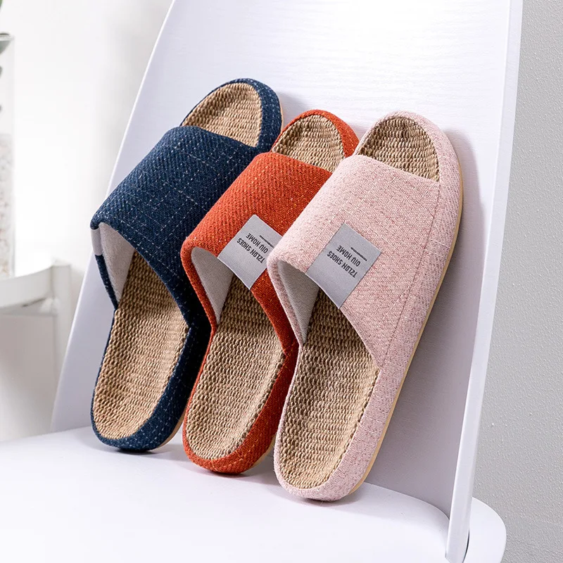 Men's Breathable Linen Slippers, Four Seasons Indoor Silent , Anti Slip Bedroom Floor Shoes, Soft Slippers, Home Anti Slippers view 5