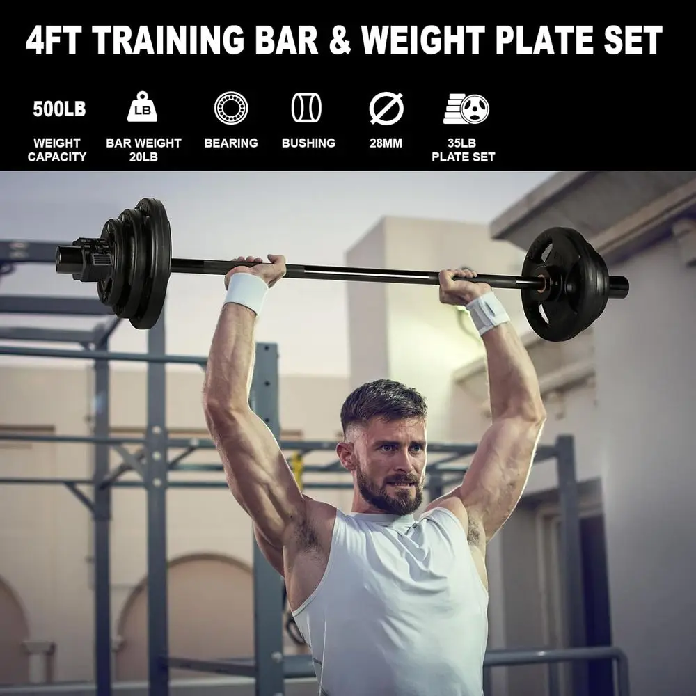 Premium 4ft/4.9ft/6ft Barbell for Strength Training and Olympic Weightlifting, 2 Inch Bar for Squats, Curls, Deadlifts, Presses,