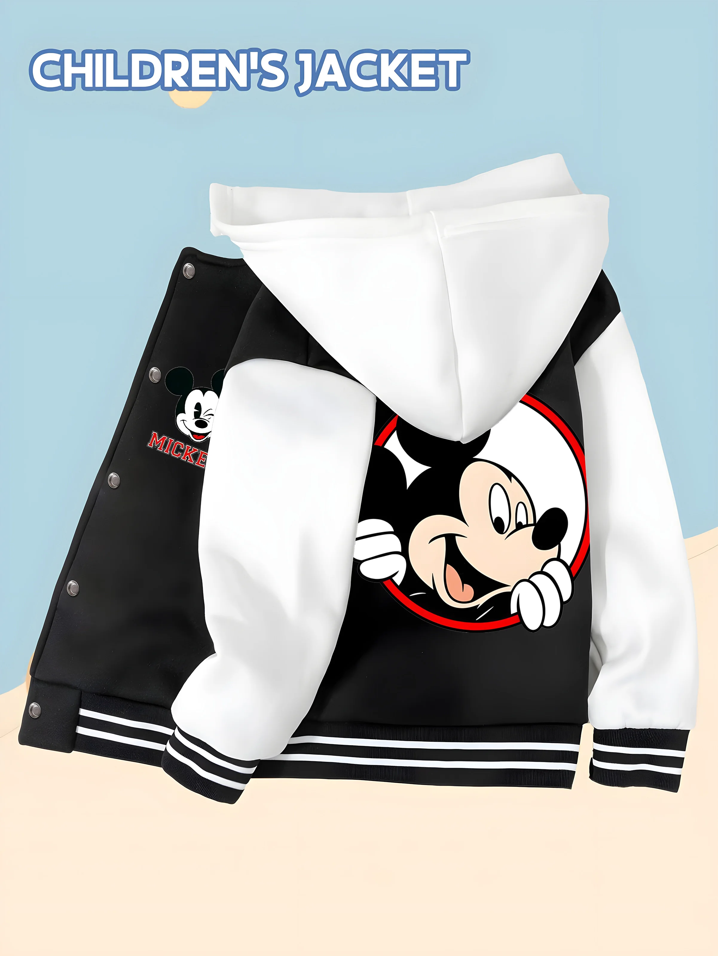 

MINISO Disney Mickey Retro Boys' Baseball Jacket - Mickey Double-Sided Print Comfortable and Skin-Friendly for Everyday Outings