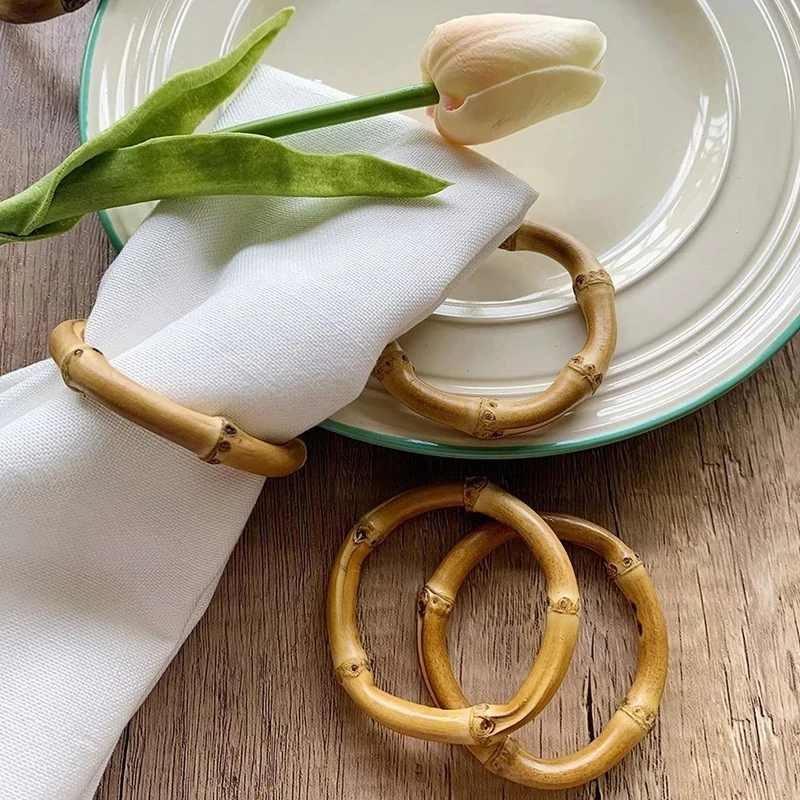 6Pcs Napkin Rings Set Handmade Natural Bamboo Holder Rustic Napkin Holders Napkin Rings For Hotel Table Decoration Wedding Party