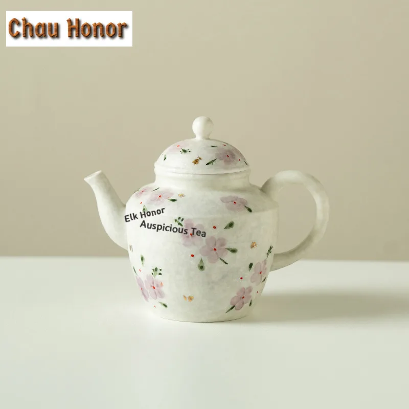 135ml Hand-painted Cherry Blossoms Teapot Retro Tea Infuser Pot Tea Brewing Kettle With Ball Hole Puer Teaware Accessories Gift