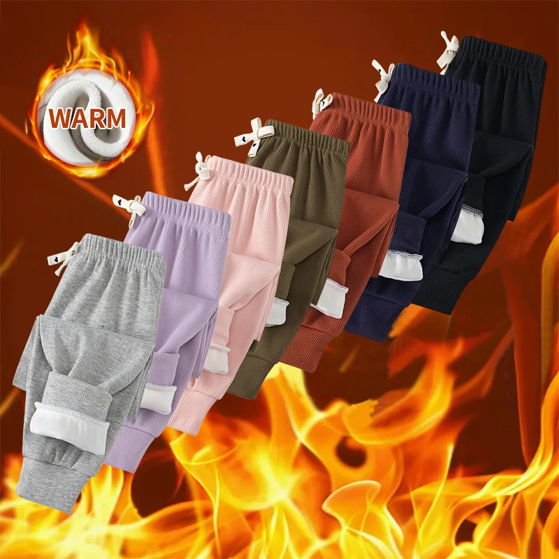 Children's Thick Autumn/Winter Solid Color Multi-Color Fashionable Casual Daily Pants For Boys/Girls Same Style Leg BindingPants