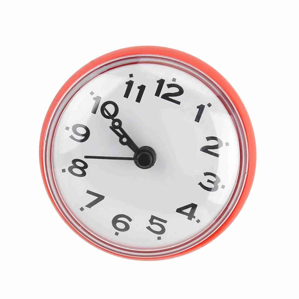 ABS suction cup analog wall clock red 2.95* 1.77in water resistant bathroom clock round tile mount pointer clock