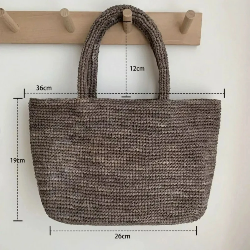 Natural Handmade Raffia Straw Bag Woven Design Straw Material Straw Shoulder Bag Double Handles Handbag Beach Outing