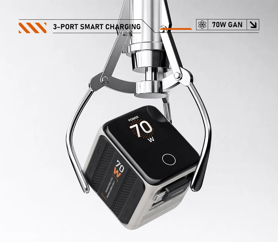 Hagibis 70W GaN USB-C Charger with Retractable Cable and Display