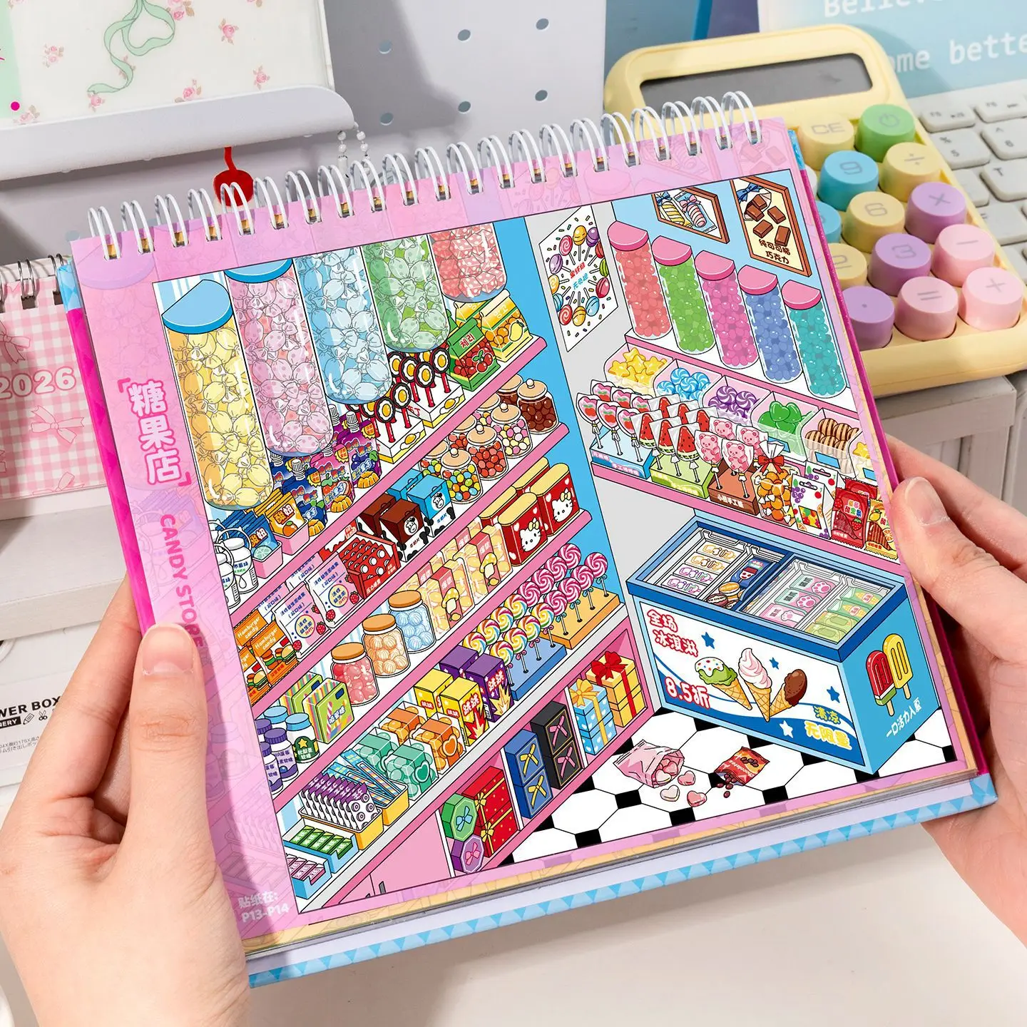 Kawaii Store Stapel-Szenen-Aufkleberbuch 3D Miniatur-Landschaft für Scrapbook, Tagebuch, DIY-Bastelarbeiten, Geschenk für Studenten, Schreibwaren-Aufkleber – Detail 3