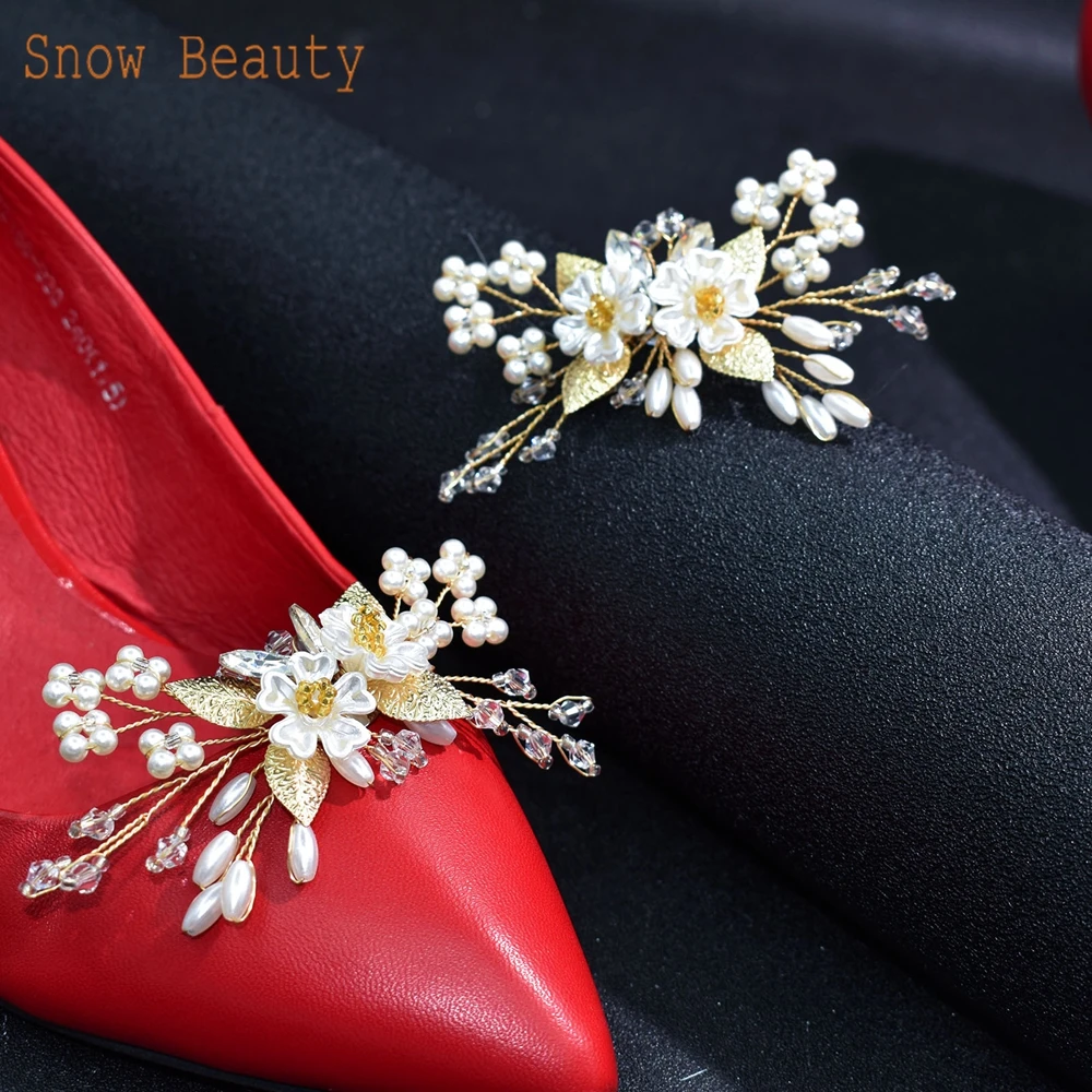 G34 1 Pair Wedding Shoes Decorations Fashion Bride High Heel Charms Shoes Buckle Clip-on Flower Shoes Ornaments Jewelry