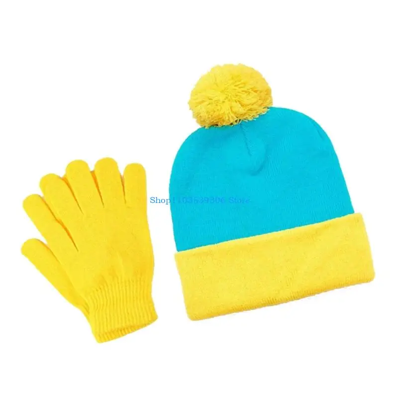 400A Christmas Theme Hat and Gloves Set With Design Breathable Acrylic Knitted Headpiece Festival Essential