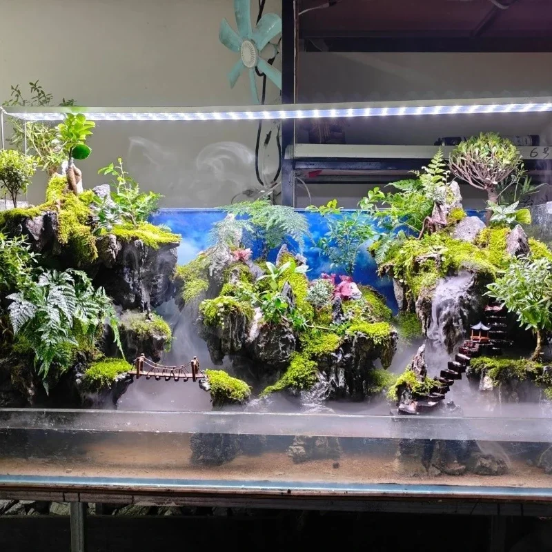 Double waterfall 30 large fish tank flowing water moss micro landscape large ecology tortoise bonsai plant indoor