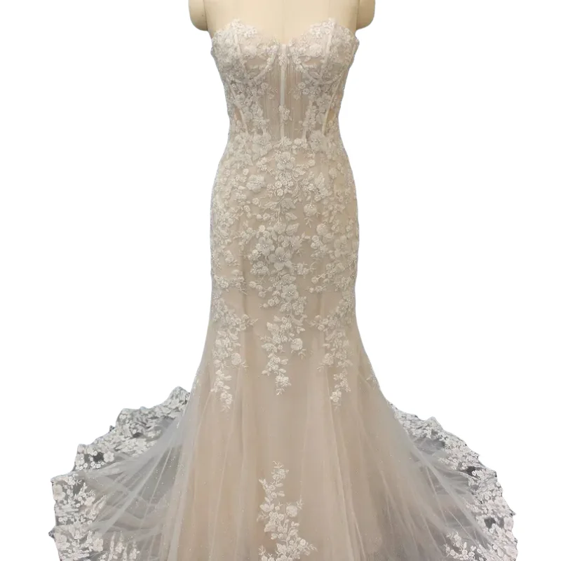 

Customized 2025 Latest Lace Wedding Dress Flower Lace Wedding Dress Elegant Sweetheart Backless Decal