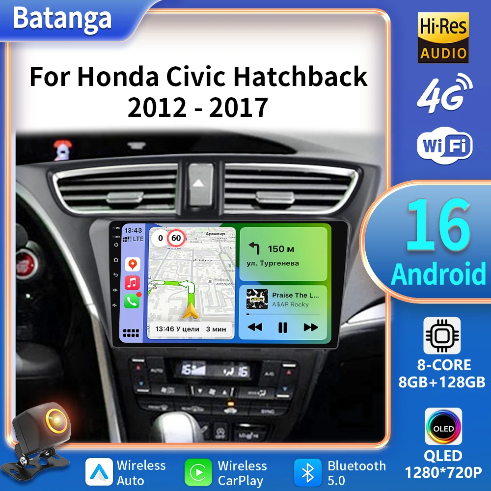Android 16 для Honda CIVIC Hatchback 2012 2013 2014 2015-2017 Автомобильный стерео радио мультимедийный видеоплеер навигация GPS головное устройство