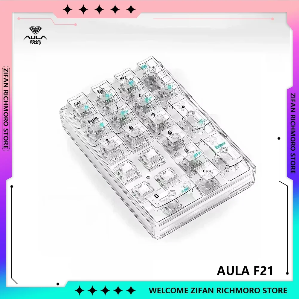 Aula F21 Tri Mode Long Endurance Keyboard Transparent Numeric Keypad Gaming PC Custom 21key RGB Hot Plugging Wireless Bluetooth