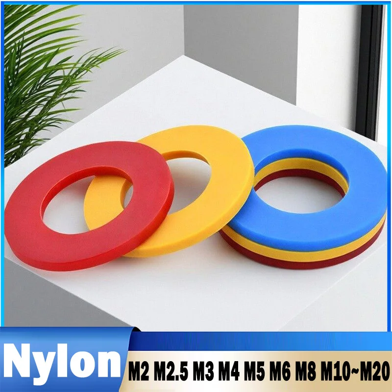 5~300Pcs Colorful Nylon Washer Flat Gasket Plastic Sealing Hard Washers Red/Blue/Yellow M2 M2.5 M3 M4 M5 M6 M8 M10~M20