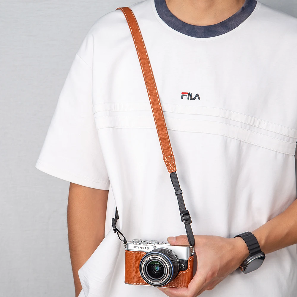 EP7 media funda de cuero genuino EP 7 bolso de cámara hecho a mano funda protectora para OLYMPUS E-P7 EP7 funda correas de hombro correa de muñeca
