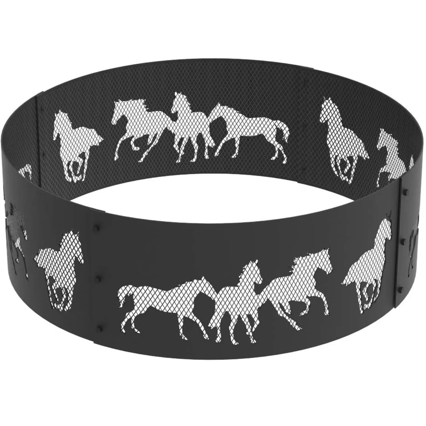 Black horse racing with mesh decorative wrought iron fire ring, courtyard outdoor barbecue fire ring fire stove