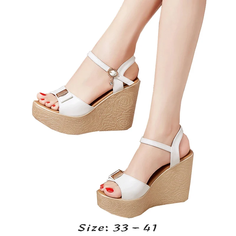 

High quality wedge sandals for women 11cm high heel new 2025 summer size 33 41 platform open toe elegant shoe white black gold